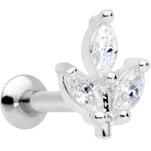 Load image into Gallery viewer, 16G 1/4 CZ Gem Leaf Threadless Push In Labret Tragus
