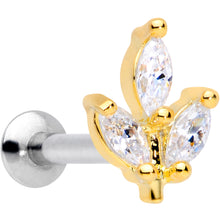 Load image into Gallery viewer, 16G 5/16 CZ Gem Gold PVD Leaf Threadless Push In Labret Tragus
