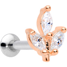 Load image into Gallery viewer, 16G 5/16 CZ Rose Gold PVD Leaf Threadless Push In Labret Tragus
