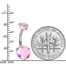 Load image into Gallery viewer, Pink CZ Gem Duo Internally Threaded Belly Ring
