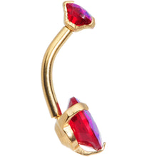 将图片加载到图库查看器，Red CZ Gem Gold Tone Duo Internally Threaded Belly Ring

