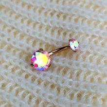 将图片加载到图库查看器，Aurora CZ Gem Rose Gold Tone Top Internally Threaded Belly Ring
