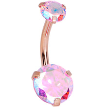 Load image into Gallery viewer, Pink CZ Gem Rose Gold Tone Duo Internally Threaded Belly Ring
