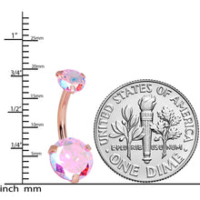 Load image into Gallery viewer, Pink CZ Gem Rose Gold Tone Duo Internally Threaded Belly Ring
