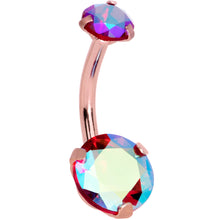 Load image into Gallery viewer, Red CZ Gem Rose Gold Tone Duo Internally Threaded Belly Ring
