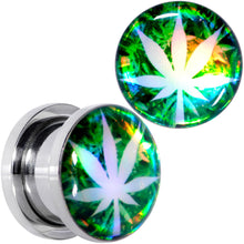 Load image into Gallery viewer, Green Hologram Marijuana Weed Leaf Screw Fit Plug Set 6G to 1 Inch
