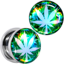 Load image into Gallery viewer, Green Hologram Marijuana Weed Leaf Screw Fit Plug Set 6G to 1 Inch
