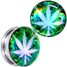 Load image into Gallery viewer, Green Hologram Marijuana Weed Leaf Screw Fit Plug Set 6G to 1 Inch
