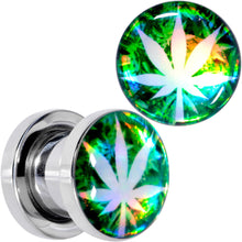 Load image into Gallery viewer, Green Hologram Marijuana Weed Leaf Screw Fit Plug Set 6G to 1 Inch
