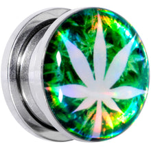 Load image into Gallery viewer, Green Hologram Marijuana Weed Leaf Screw Fit Plug Set 6G to 1 Inch
