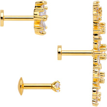 Load image into Gallery viewer, 16G 1/4 Clear CZ Gem Gold Tone Floral Labret Tragus Set of 3
