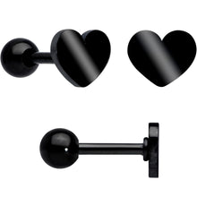 Load image into Gallery viewer, 18G Clear CZ Gem Black Heart Cartilage Tragus Set of 8
