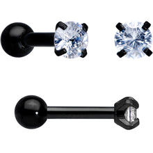 Load image into Gallery viewer, 18G Clear CZ Gem Black Heart Cartilage Tragus Set of 8

