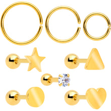 Load image into Gallery viewer, 18G Clear CZ Gem Gold Tone Heart Cartilage Tragus Set of 8
