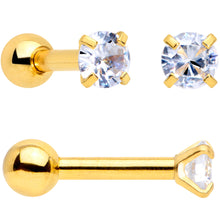 Load image into Gallery viewer, 18G Clear CZ Gem Gold Tone Heart Cartilage Tragus Set of 8
