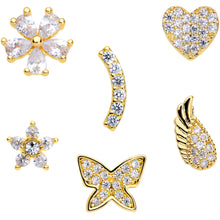 Load image into Gallery viewer, 16G 1/4 CZ Gold Tone Internal Thread Labret Tragus Set of 6

