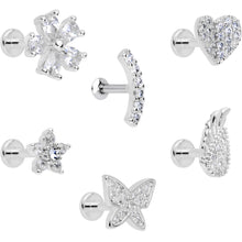 Load image into Gallery viewer, 16G 1/4 CZ Gem Internal Thread Labret Tragus Set of 6
