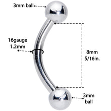 Load image into Gallery viewer, 16G 5/16 Stainless Steel Curved Eyebrow Rook Piercing
