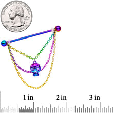 Load image into Gallery viewer, 14G Rainbow Scary Skull Chain Dangle Industrial Barbell 38mm
