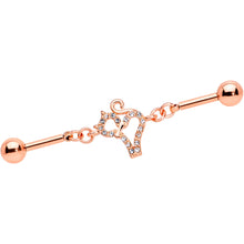 Load image into Gallery viewer, 14G Clear Gem Rose Gold Tone Cat Double Industrial Barbell 40mm

