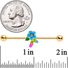 Load image into Gallery viewer, 14G Yellow Gem Gold Tone Neon Flower Industrial Barbell 38mm
