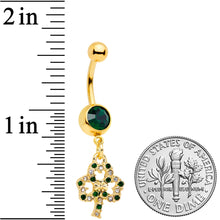将图片加载到图库查看器，Green Gem Gold Tone Double Shamrock St Patricks Day Dangle Belly Ring
