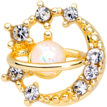 Load image into Gallery viewer, 16G 5/16 Clear Gem Gold Tone White Faux Opal Moon Labret Tragus
