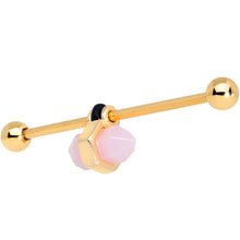 Load image into Gallery viewer, 14G Gold Tone Pink Gem Industrial Barbell 38mm
