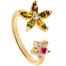 将图片加载到图库查看器，Clear Red Green Gem Gold Tone Star Flower Power Toe Ring
