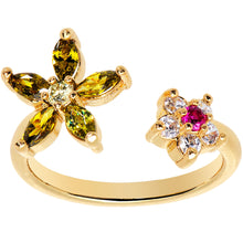 将图片加载到图库查看器，Clear Red Green Gem Gold Tone Star Flower Power Toe Ring
