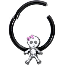 Load image into Gallery viewer, 16G 3/8 Black Skeleton Girl Halloween Hinged Segment Ring
