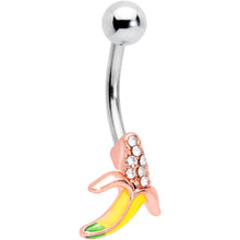 Load image into Gallery viewer, Clear CZ Gem Rose Gold Tone Glam Banana Belly Ring
