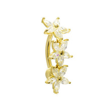 Load image into Gallery viewer, 16G Solid 14K Yellow Gold Top Mount Cubic Zirconia Lily Drop Belly Ring

