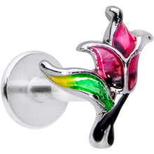 Load image into Gallery viewer, 16G 1/4 Green Purple Tropical Flower Labret Monroe Tragus
