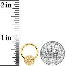 Load image into Gallery viewer, 16G 3/8 Clear Gem Gold Tone Peace Sign Hinged Segment Ring
