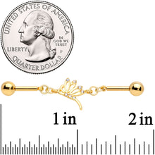 Load image into Gallery viewer, 14G Clear CZ Gold Tone Dragonfly Double Industrial Barbell 40mm
