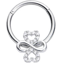 Load image into Gallery viewer, 16G 3/8 Clear Gem Heart Shamrock St Patricks Hinged Segment Ring

