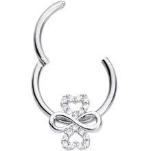 Load image into Gallery viewer, 16G 3/8 Clear Gem Heart Shamrock St Patricks Hinged Segment Ring
