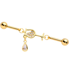 Load image into Gallery viewer, 14G Clear Gem Wineglass Dangle Double Industrial Barbell 38mm
