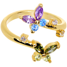 Load image into Gallery viewer, Green Purple Blue Gem Gold Tone Butterfly Spiral Toe Ring
