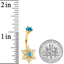 Load image into Gallery viewer, Blue CZ Gem Gold Tone Snowflake Christmas Belly Ring
