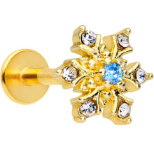 Load image into Gallery viewer, 16G 5/16 Blue CZ Gold Tone Snowflake Christmas Labret Tragus
