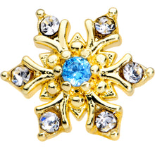 Load image into Gallery viewer, 16G 5/16 Blue CZ Gold Tone Snowflake Christmas Labret Tragus
