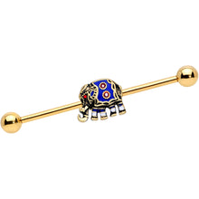 Load image into Gallery viewer, 14G Gold Tone Rococo Elephant Industrial Barbell 38mm
