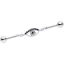 Load image into Gallery viewer, 14G Clear Black Gem Wide Eye Double Industrial Barbell 40mm
