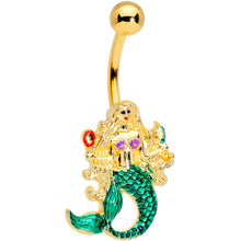 将图片加载到图库查看器，Gold Tone Green Mermaid Belly Ring
