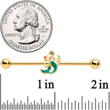 Load image into Gallery viewer, 14G Gold Tone Green Mermaid Industrial Barbell 38mm
