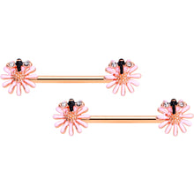 Load image into Gallery viewer, 14G 9/16 Clear Gem Rose Gold Hue Daisy Bee Nipple Ring Set
