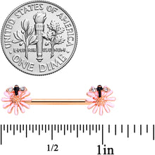 Load image into Gallery viewer, 14G 9/16 Clear Gem Rose Gold Hue Daisy Bee Nipple Ring Set
