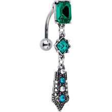 将图片加载到图库查看器，Green Clear Gem Art Deco Geometric Top Mount Dangle Belly Ring
